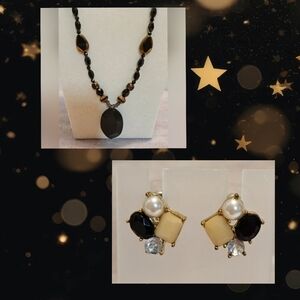 Black Bead Necklace and Earring Set